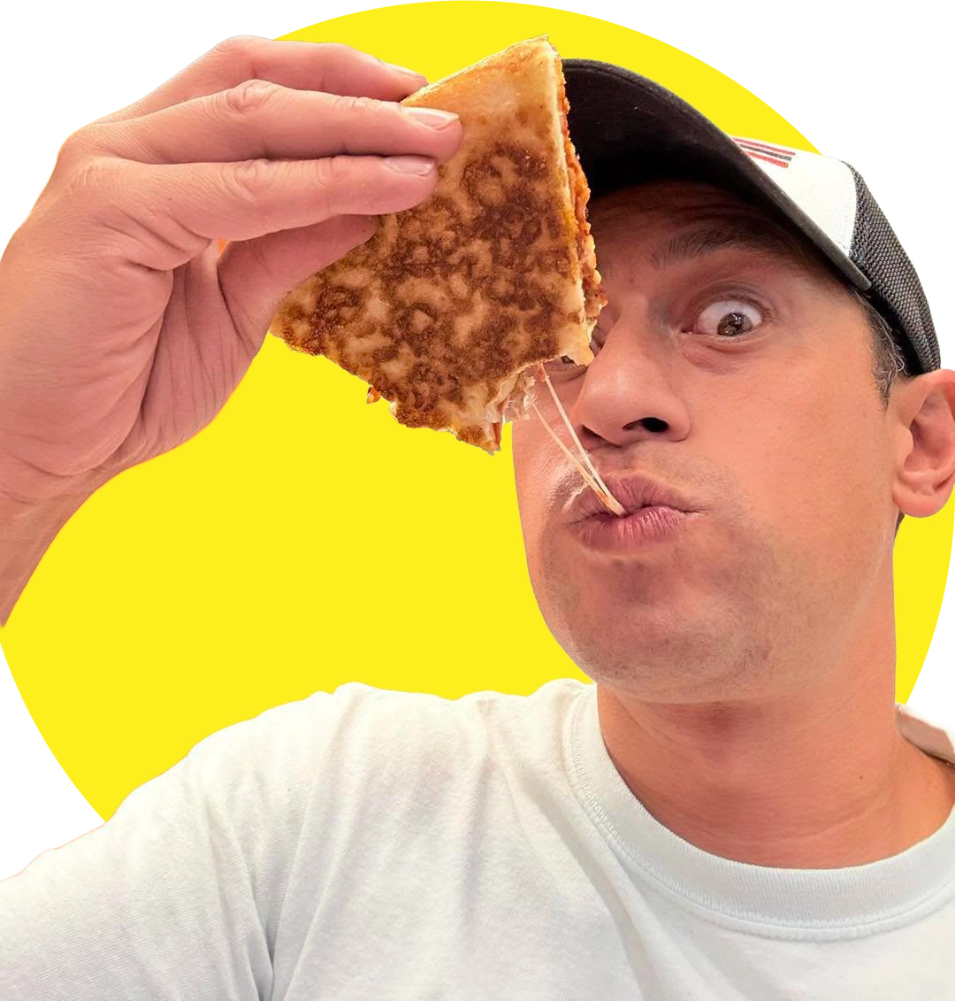 Chuck eating pizza