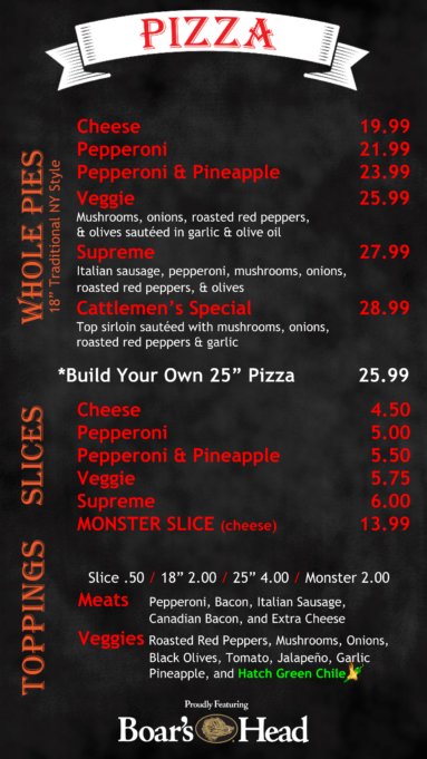 ABQ Pizza menu